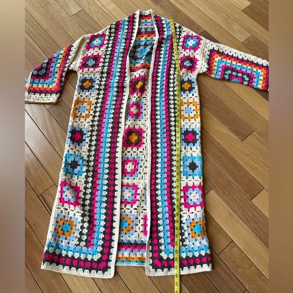 POL One Boho Granny Square Crochet Duster Cardigan Sweater OS - Picture 7 of 12
